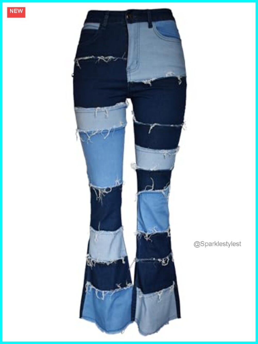 Women's High Waist Frayed Patch Jeans Wide Flared Y2K Boyfriend Denim